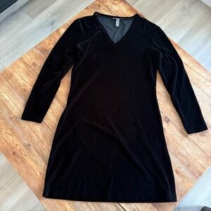Banana Republic Black Velvet V-Neck Long Sleeve Mini Dress Women's Small EUC